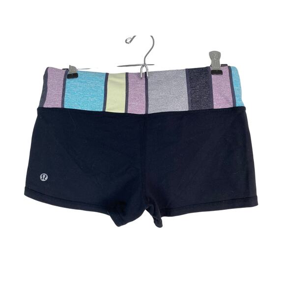 Lululemon Women's Size 8 Black Colorblock Waist Athletic Compression Shorts - Picture 1 of 4
